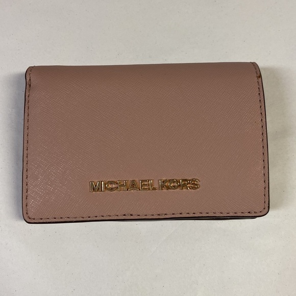 MICHAEL KORS Jet Set Saffiano Leather Snap Bifold Wallet Dusty Pink New - Picture 1 of 6